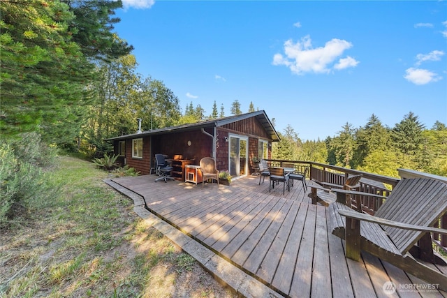 14068 Crater Lake Rd, Anacortes, WA 98221 - wooden deck with outdoor dining space