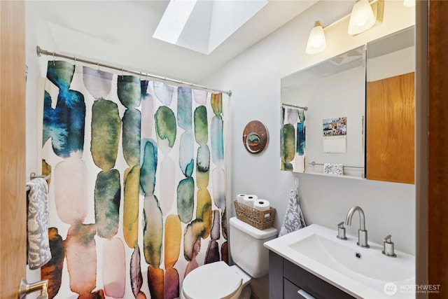 14068 Crater Lake Rd, Anacortes, WA 98221 - full bath with a skylight, vanity, and a shower with curtain