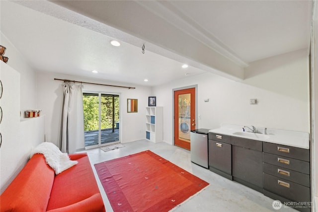 14068 Crater Lake Rd, Anacortes, WA 98221 - living area with concrete flooring and recessed lighting