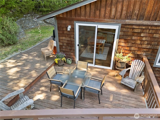 14068 Crater Lake Rd, Anacortes, WA 98221 - wooden deck featuring outdoor dining space