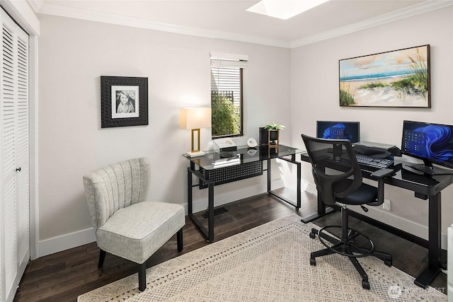 16671 SE 17th Pl, Bellevue, WA 98008 - home office featuring wood finished floors, crown molding, and a skylight