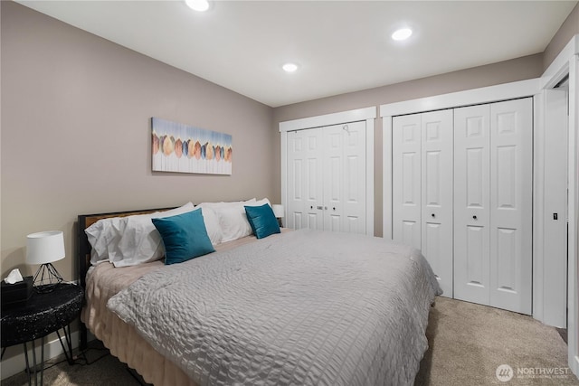 22305 Autumnwood Ct SE, Yelm, WA 98597 - bedroom featuring carpet, multiple closets, and recessed lighting