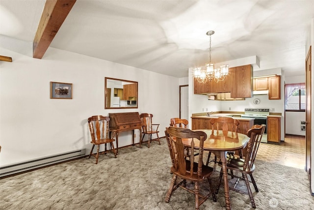 110 Icicle Unit K, Leavenworth, WA 98826 - dining room with a chandelier, light colored carpet, and beamed ceiling