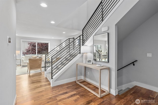 9909 123rd Ln NE, Kirkland, WA 98033 - stairs featuring wood finished floors and recessed lighting