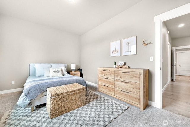 1312 Bradley Meadows Ct, Lynden, WA 98263 - bedroom featuring light colored carpet, lofted ceiling, and recessed lighting