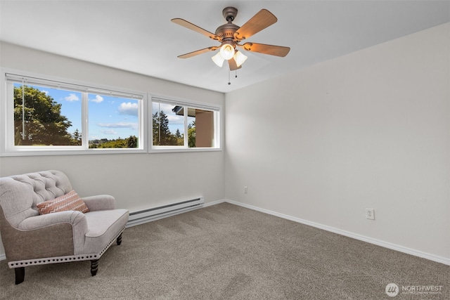 15152 65th Ave S Unit 818, Tukwila, WA 98188 - sitting room with a baseboard radiator, carpet floors, and ceiling fan