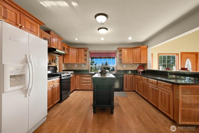 4054 Cabrant Rd, Everson, WA 98247 - kitchen with black appliances, open shelves, a peninsula, plenty of natural light, and recessed lighting