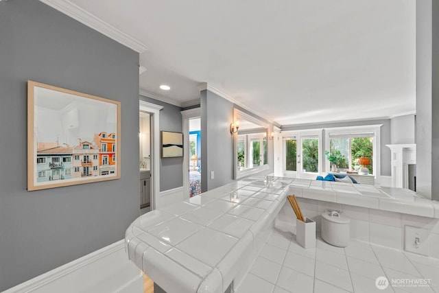 727 N 85th St Unit 102, Seattle, WA 98103 - bathroom with crown molding, tile patterned flooring, and french doors