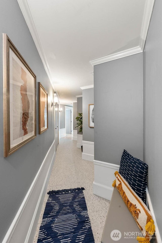 727 N 85th St Unit 102, Seattle, WA 98103 - hallway featuring dark speckled floor and ornamental molding
