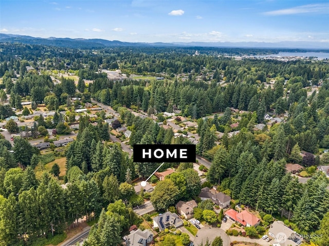 3527 Cain Rd SE, Olympia, WA 98501 - aerial perspective of suburban area with a heavily wooded area and a mountainous background