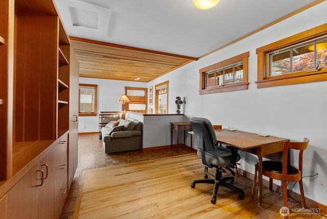 3522 S Leschi Pl, Seattle, WA 98144 - home office featuring wood ceiling and light wood-type flooring