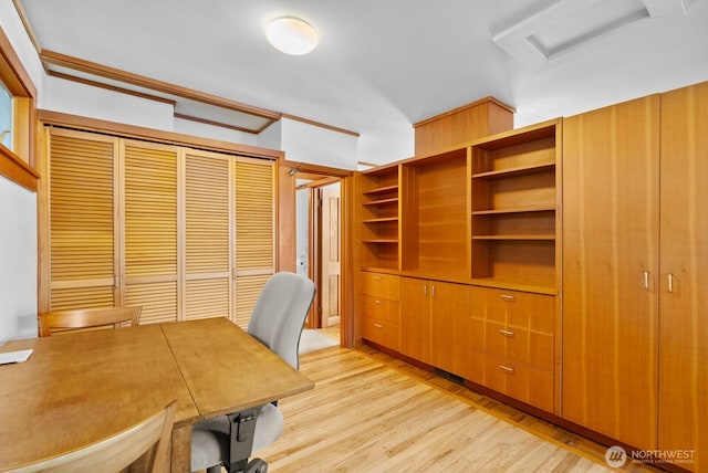 3522 S Leschi Pl, Seattle, WA 98144 - unfurnished office with light wood finished floors and attic access