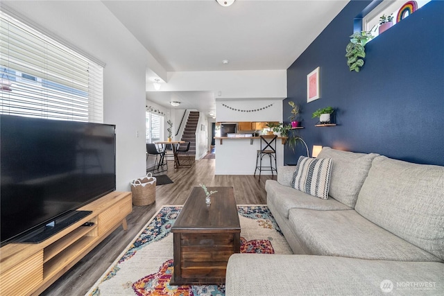 1949 S Sheridan Ave, Tacoma, WA 98405 - living room featuring wood finished floors and stairs