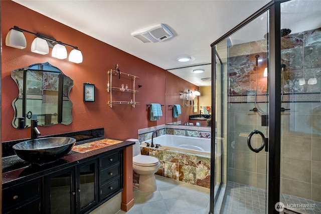140 Admiralty Ln Unit 370, Port Ludlow, WA 98365 - full bathroom with a garden tub, a shower stall, vanity, and tile patterned floors