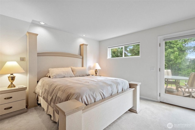 4015 E Broadway St, Mount Vernon, WA 98274 - bedroom with access to outside, light colored carpet, and recessed lighting