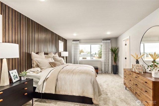 32324 135th Pl SE Unit 211, Sultan, WA 98294 - bedroom with light carpet, recessed lighting, and wooden walls