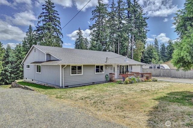7212 188th Ave E, Bonney Lake, WA 98391 - view of front of property featuring crawl space, driveway, a deck, and a shingled roof