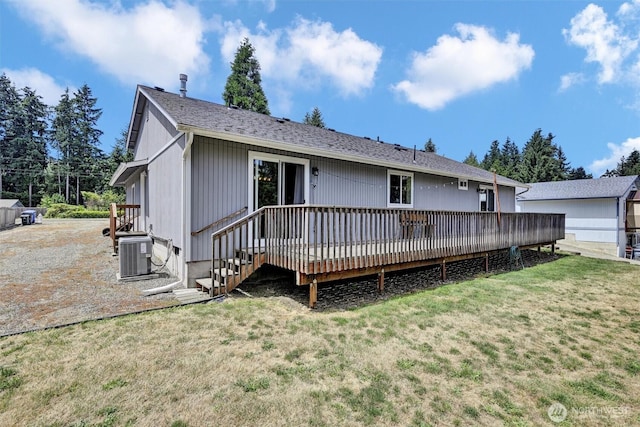 7212 188th Ave E, Bonney Lake, WA 98391 - back of property with a yard, a wooden deck, and roof with shingles