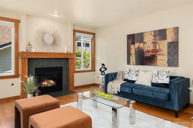 11226 NE 67th St, Kirkland, WA 98033 - living room featuring a fireplace, wood finished floors, and recessed lighting