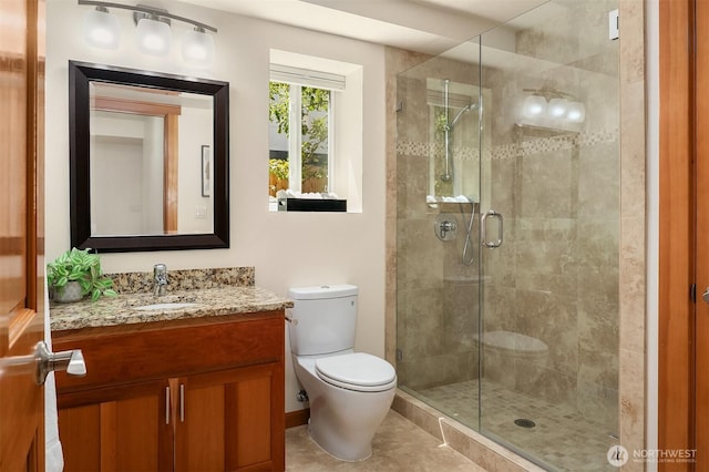11226 NE 67th St, Kirkland, WA 98033 - bathroom with vanity, a shower stall, and tile patterned floors