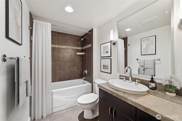 819 Virginia St Unit 2408, Seattle, WA 98101 - full bathroom featuring vanity, shower / tub combo, tile patterned floors, and recessed lighting