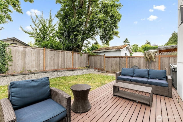 4113 Palatine Ave N, Seattle, WA 98103 - wooden deck featuring an outdoor hangout area and a fenced backyard