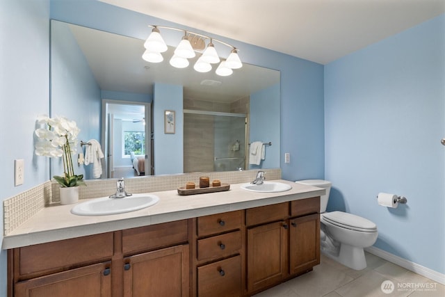 3112 SW Avalon Way Unit 102, Seattle, WA 98126 - full bath featuring double vanity, a stall shower, and tile patterned floors