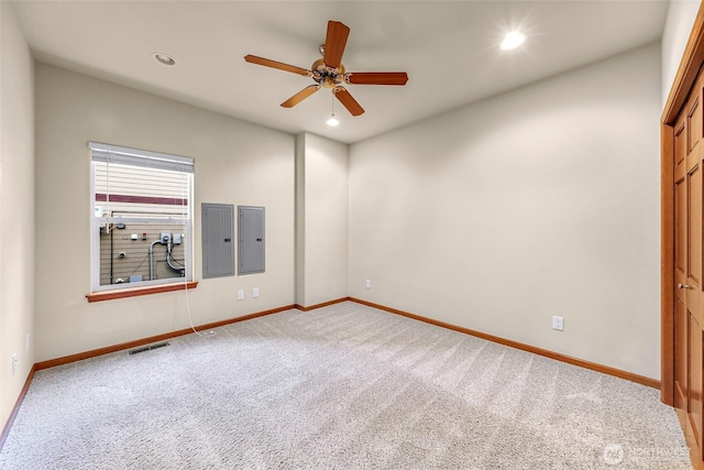 8 Southern Ct, Bellingham, WA 98229 - empty room featuring carpet flooring, electric panel, a ceiling fan, and recessed lighting