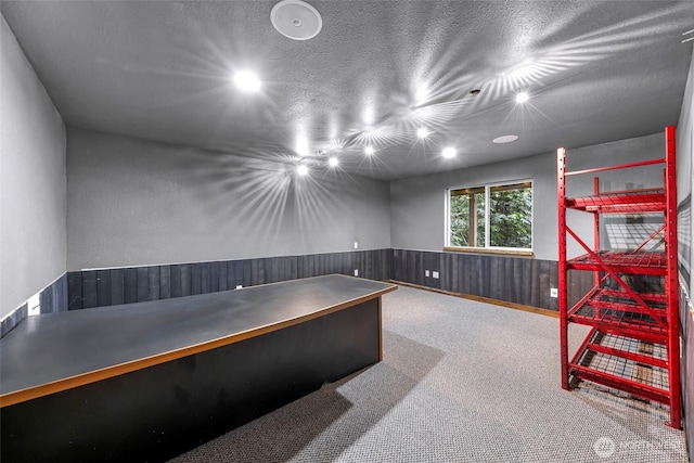 8 Southern Ct, Bellingham, WA 98229 - miscellaneous room with wainscoting, carpet floors, a textured ceiling, and wood walls