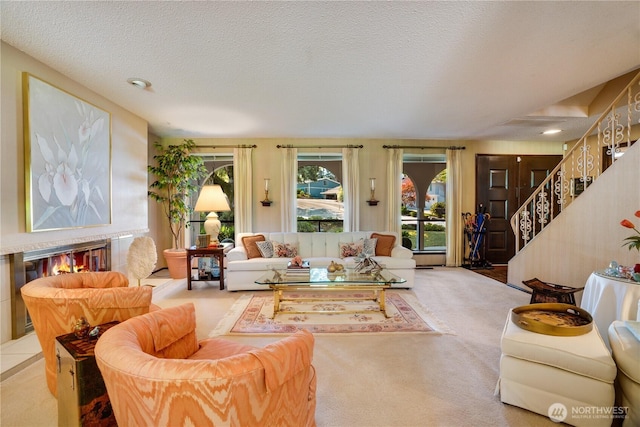 3500 SW 325th St, Federal Way, WA 98023 - carpeted living area with plenty of natural light, stairway, and a textured ceiling