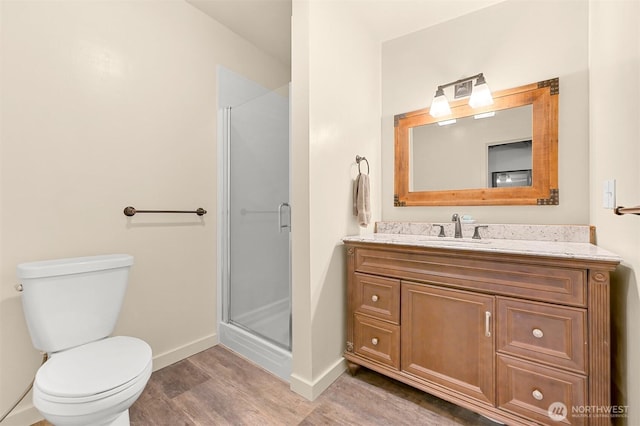 6070 Saxon Rd, Acme, WA 98220 - bathroom with wood finished floors, vanity, and a shower stall
