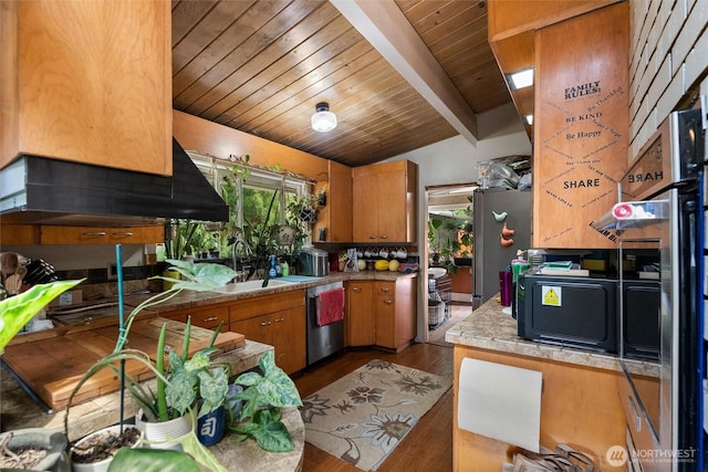 22616 88th Ave W, Edmonds, WA 98026 - kitchen with dishwasher, plenty of natural light, wooden ceiling, wood finished floors, and light countertops