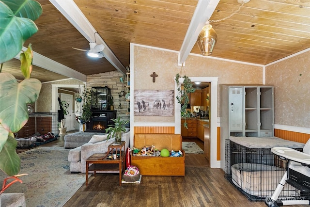 22616 88th Ave W, Edmonds, WA 98026 - living room featuring wood ceiling, wood finished floors, and a ceiling fan