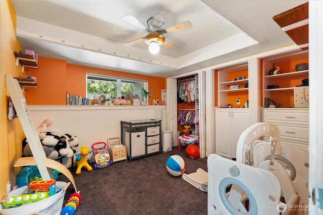 22616 88th Ave W, Edmonds, WA 98026 - rec room with carpet, ceiling fan, and a wainscoted wall
