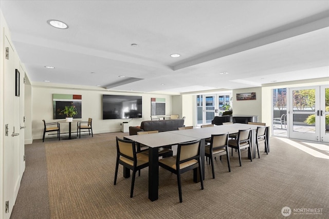 1415 2nd Ave NE Unit 1801, Seattle, WA 98101 - dining room featuring carpet floors, french doors, and recessed lighting