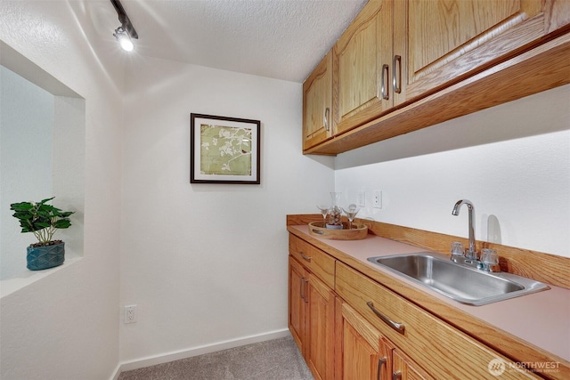 207 215th St SE, Bothell, WA 98021 - kitchen featuring light colored carpet, light countertops, and a textured ceiling