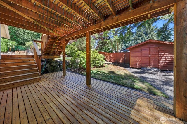 207 215th St SE, Bothell, WA 98021 - wooden terrace featuring stairs and a storage unit