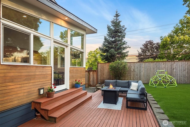 7503 32nd Ave NE, Seattle, WA 98115 - deck with an outdoor living space with a fire pit