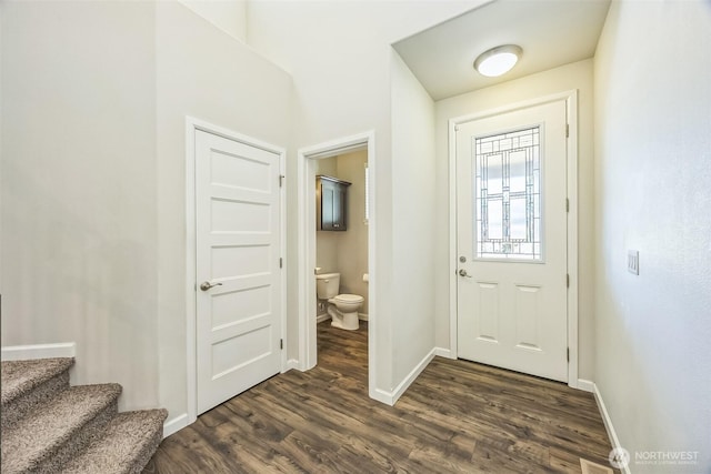 4749 NE Waxwing Ct, Lacey, WA 98516 - entryway featuring dark wood-type flooring and stairway