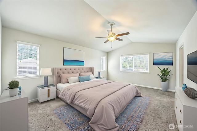 4749 NE Waxwing Ct, Lacey, WA 98516 - carpeted bedroom featuring lofted ceiling and ceiling fan