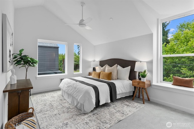 1327 N 185th St Unit A, Shoreline, WA 98133 - carpeted bedroom with vaulted ceiling and ceiling fan
