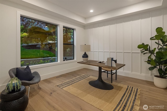 15734 SE 25th St, Bellevue, WA 98008 - office area featuring wood finished floors, a decorative wall, and recessed lighting