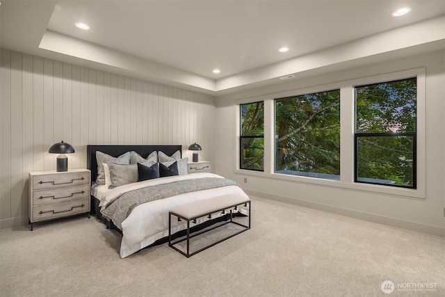 15734 SE 25th St, Bellevue, WA 98008 - bedroom featuring recessed lighting, light carpet, and a raised ceiling