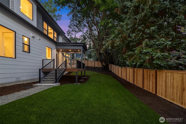 15734 SE 25th St, Bellevue, WA 98008 - fenced backyard featuring stairway and a wooden deck
