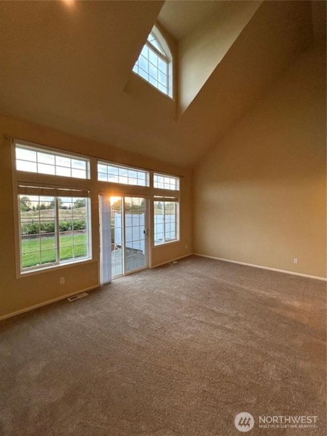 1725 Harrison Pl Unit 104, Lynden, WA 98264 - unfurnished living room featuring plenty of natural light, a high ceiling, and carpet floors