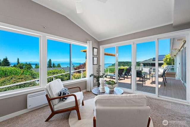 9423 45th Ave SW, Seattle, WA 98136 - sunroom / solarium featuring vaulted ceiling, carpet, and a mountain view