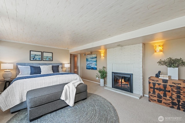 9423 45th Ave SW, Seattle, WA 98136 - bedroom with carpet flooring, wooden ceiling, and a fireplace