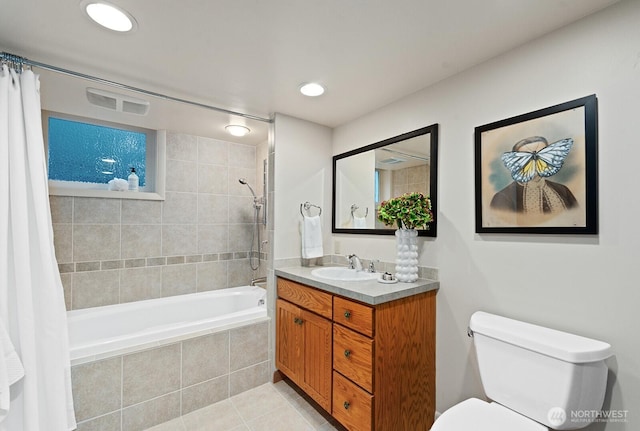 9423 45th Ave SW, Seattle, WA 98136 - full bathroom featuring tiled shower / bath, vanity, tile patterned floors, and recessed lighting