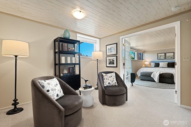 9423 45th Ave SW, Seattle, WA 98136 - living area with wooden ceiling and carpet floors