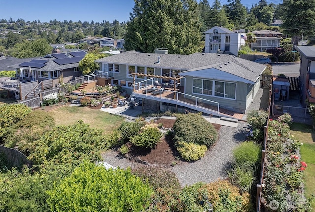 9423 45th Ave SW, Seattle, WA 98136 - rear view of property with stairs, a chimney, and a shingled roof